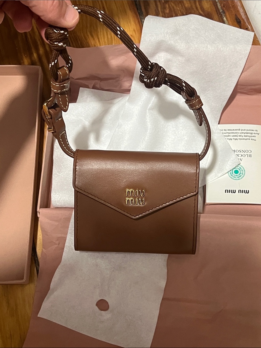 Miu Miu Brown Leather Mini Shoulder Bag with Gold Logo